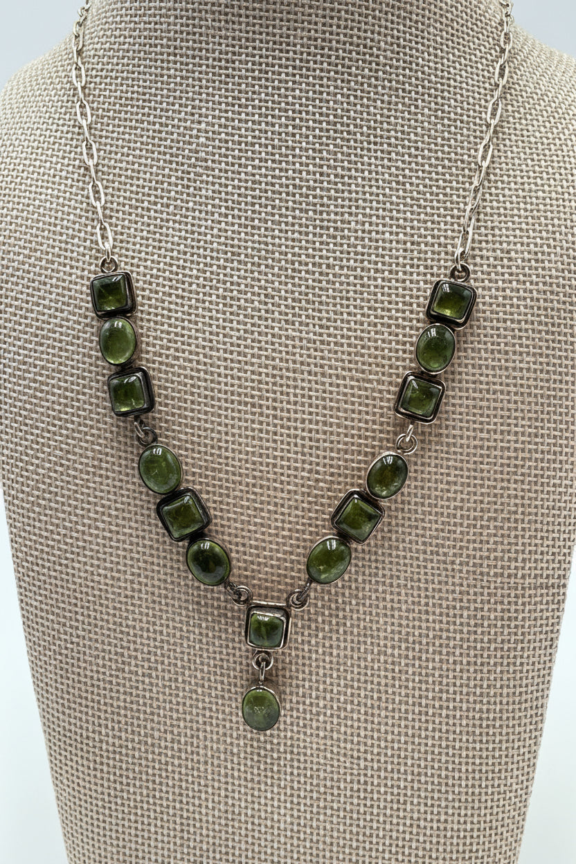 Vintage Sterling Silver & Genuine Peridot Necklace and Earring Set