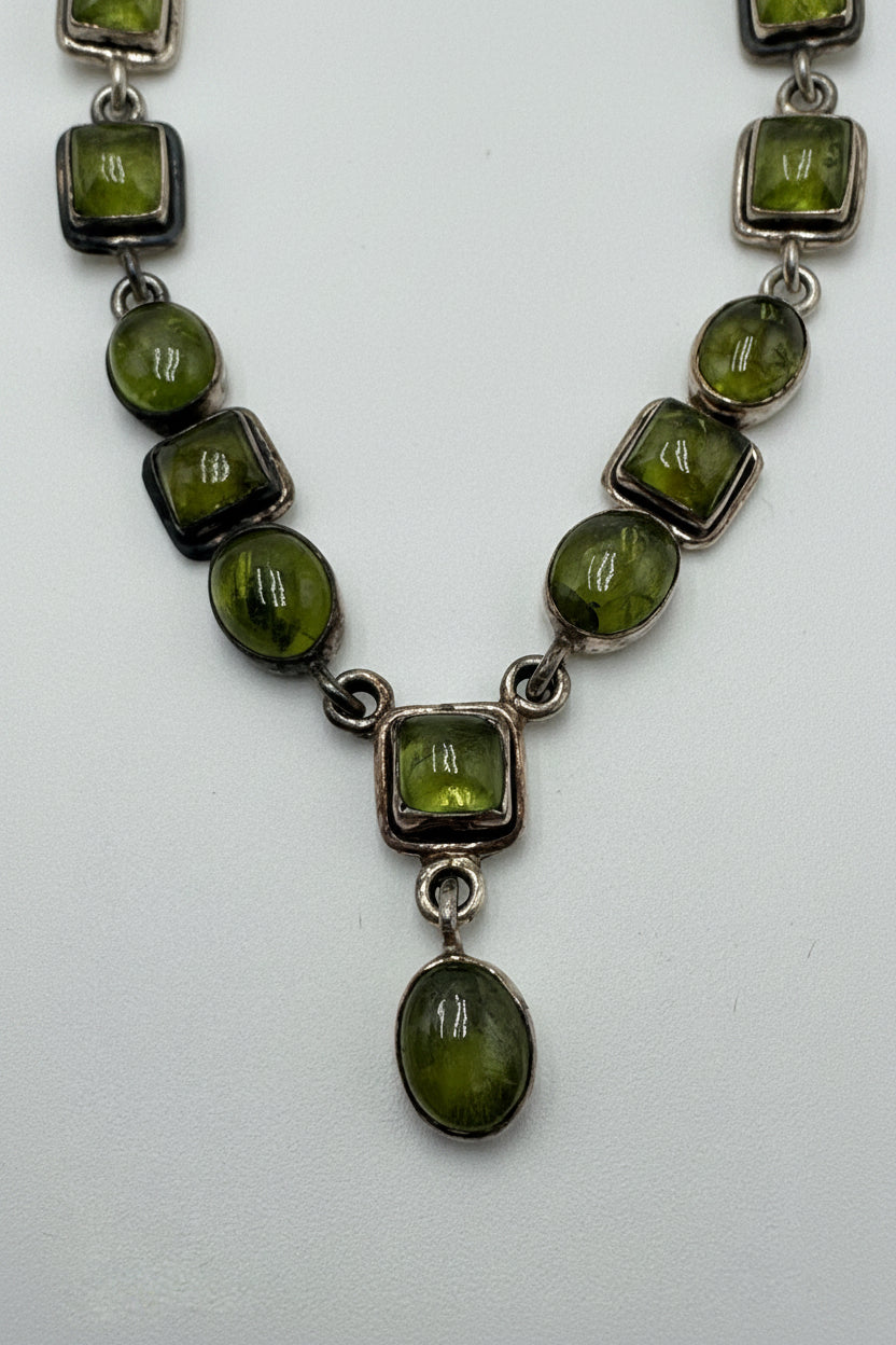 Vintage Sterling Silver & Genuine Peridot Necklace and Earring Set
