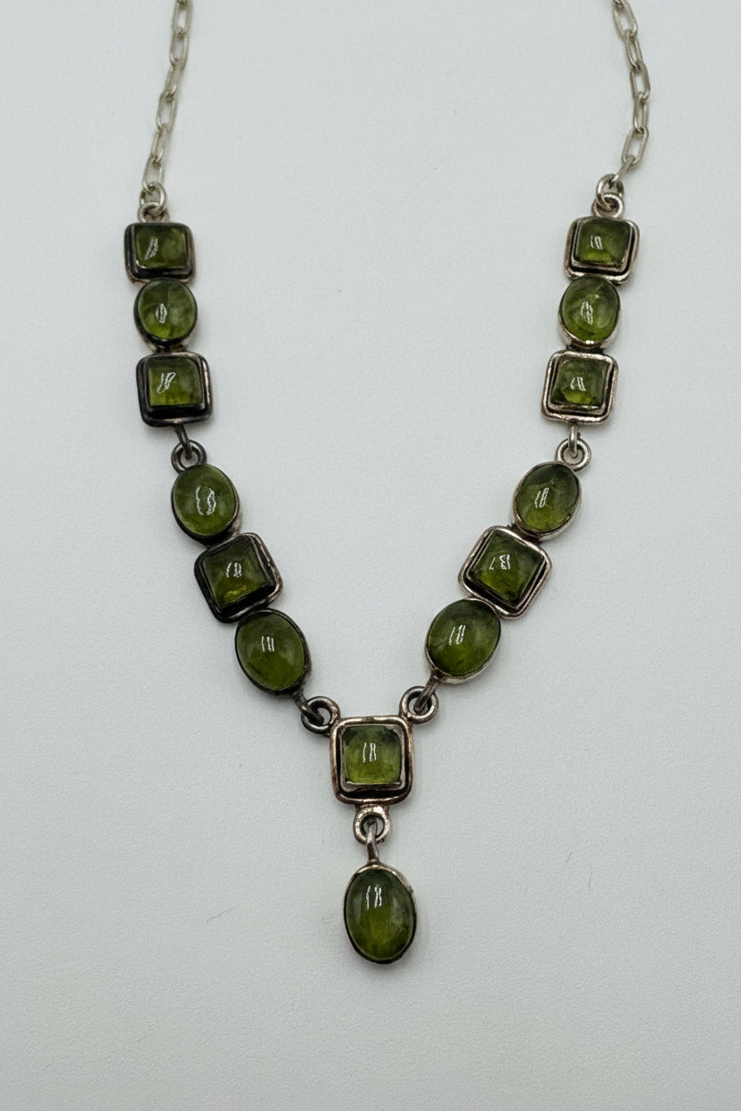 Vintage Sterling Silver & Genuine Peridot Necklace and Earring Set