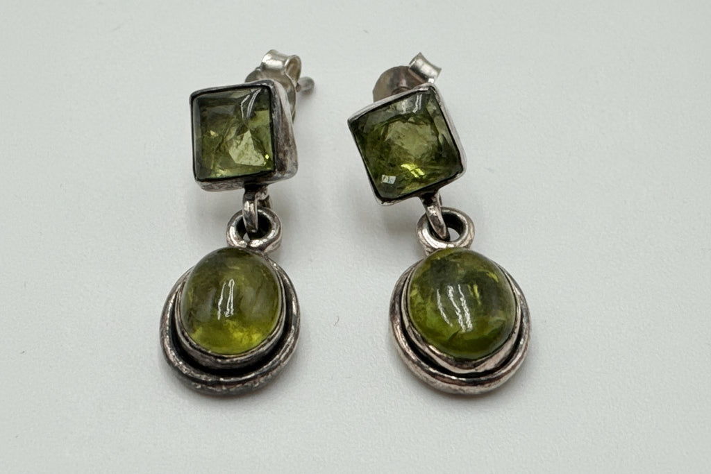 Vintage Sterling Silver & Genuine Peridot Necklace and Earring Set