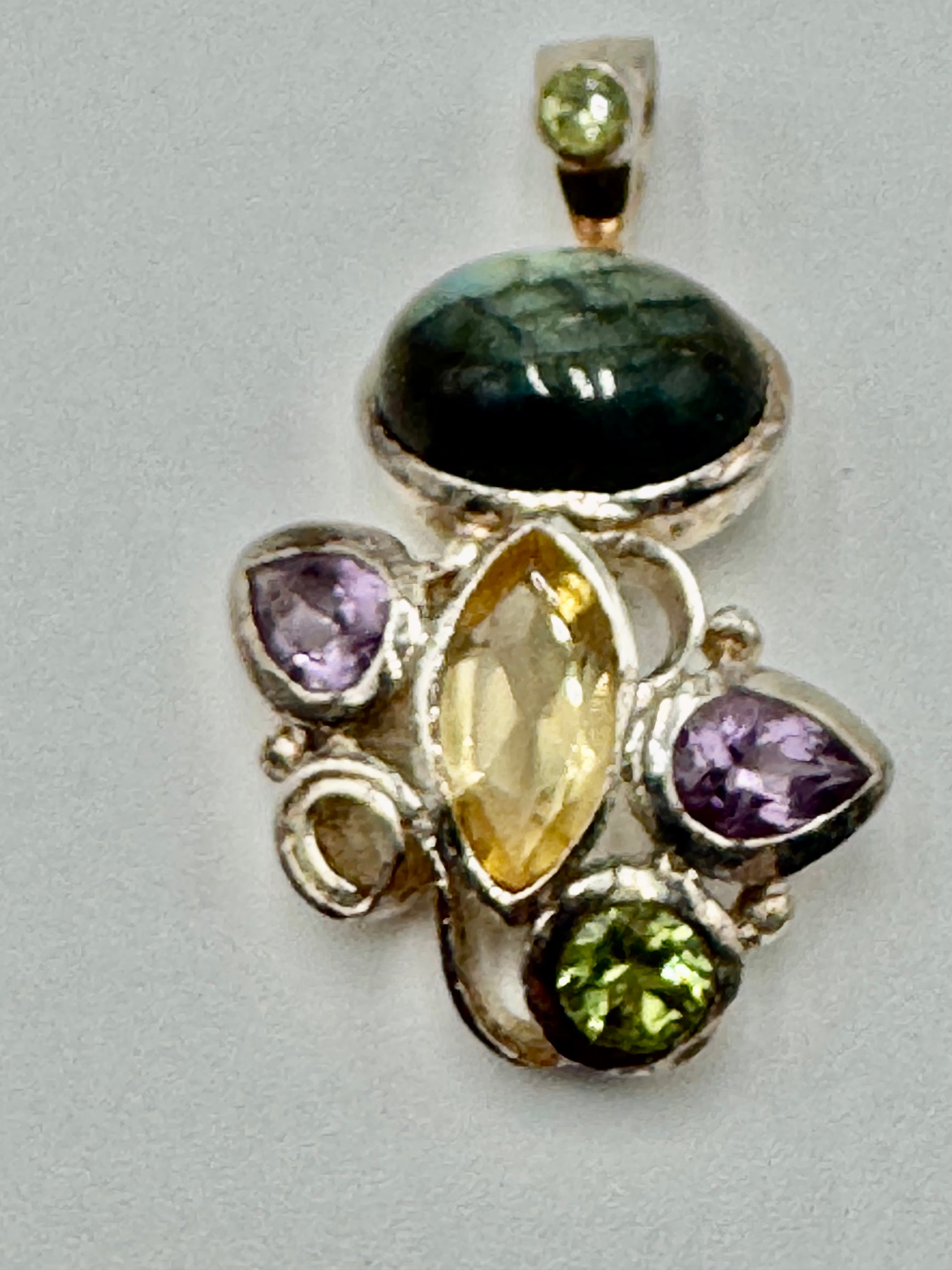Sterling Silver Multi-Gemstone Pendant with Labradorite, Citrine, Amethyst & Peridot