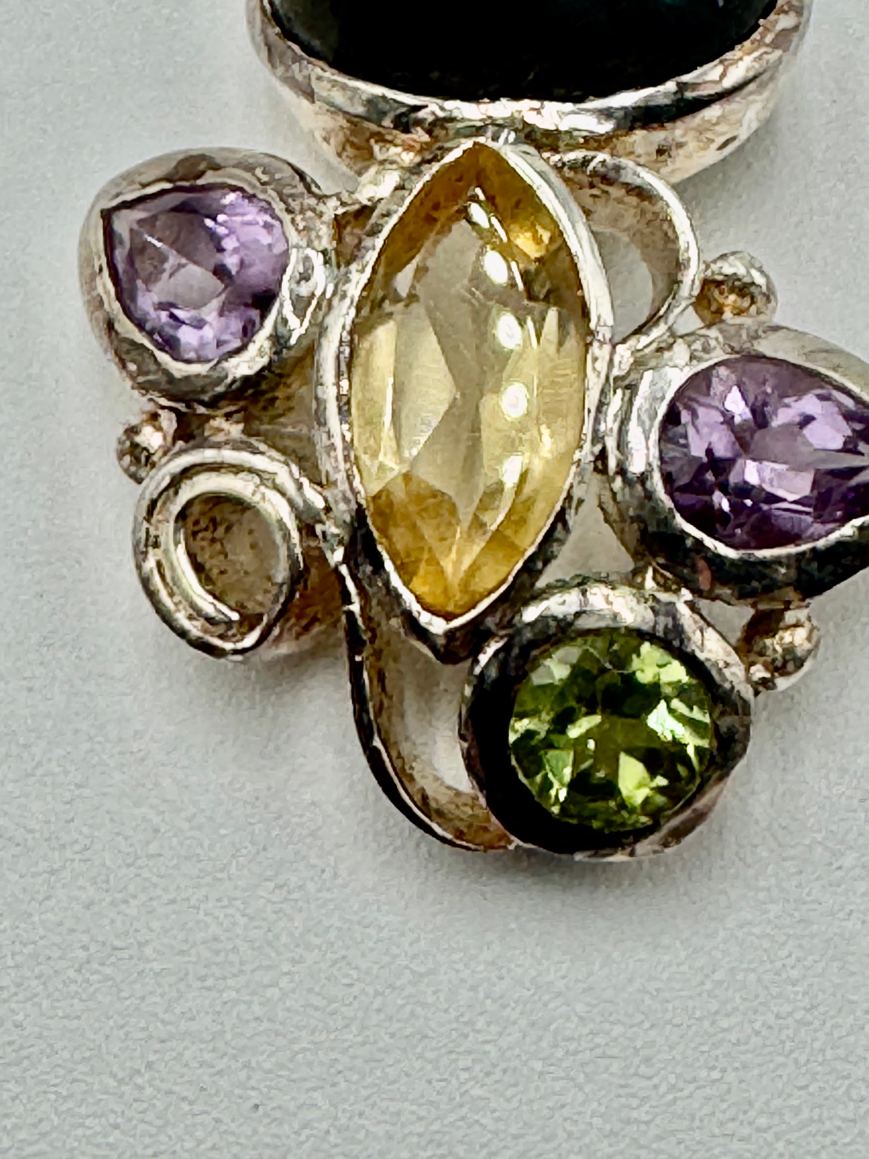 Sterling Silver Multi-Gemstone Pendant with Labradorite, Citrine, Amethyst & Peridot