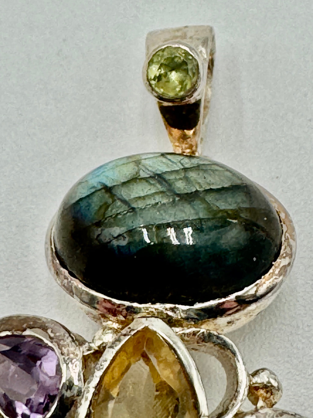 Sterling Silver Multi-Gemstone Pendant with Labradorite, Citrine, Amethyst & Peridot