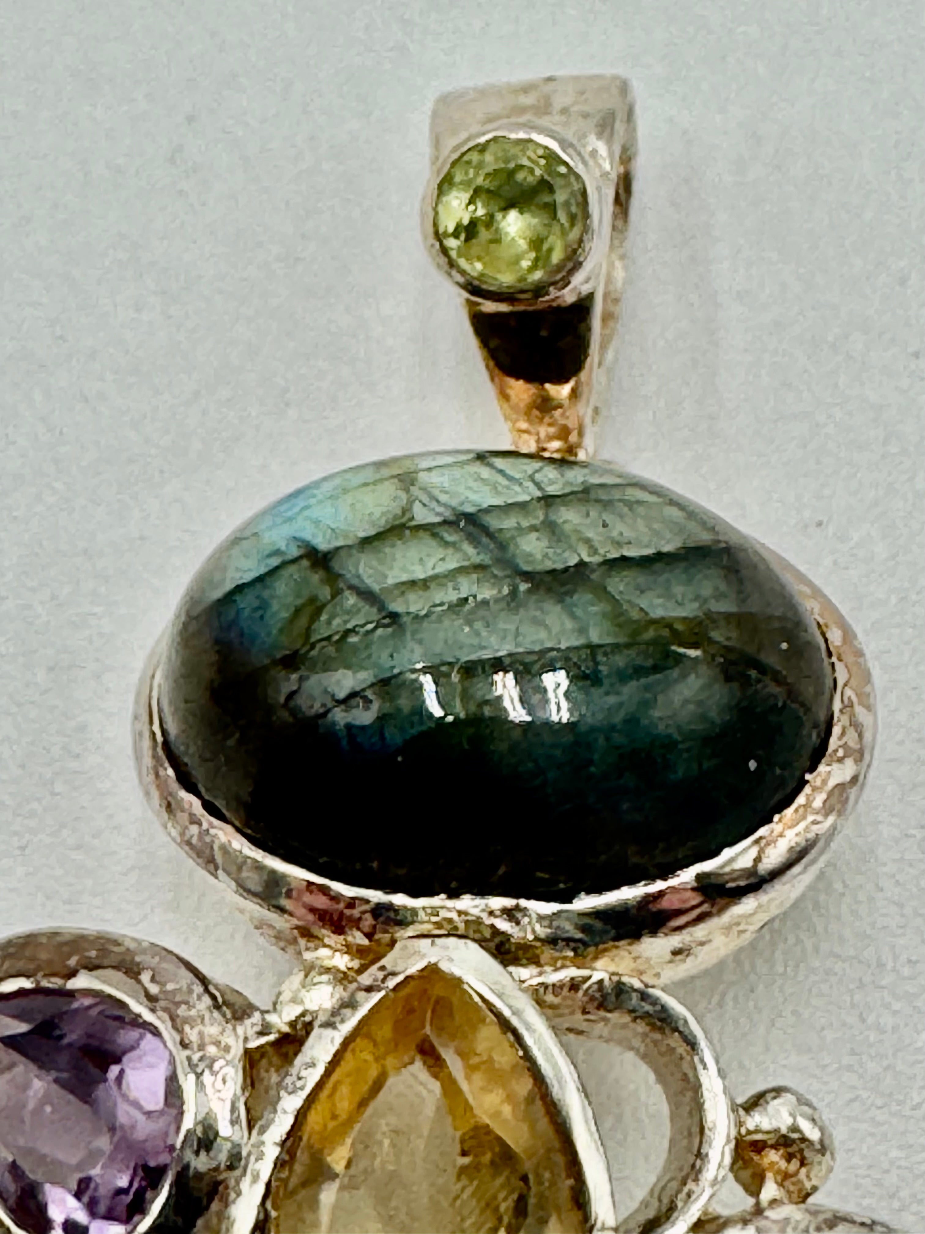 Sterling Silver Multi-Gemstone Pendant with Labradorite, Citrine, Amethyst & Peridot