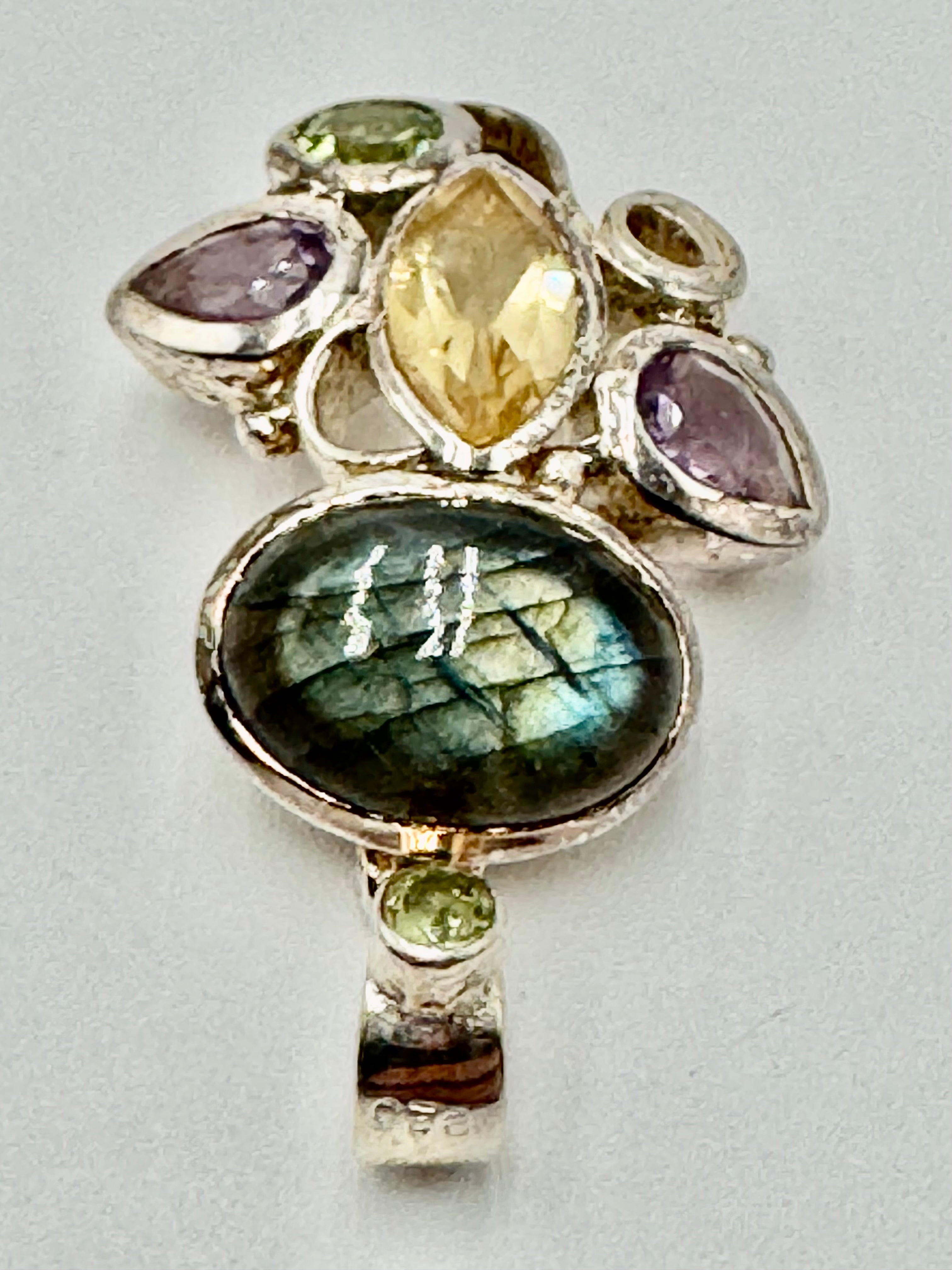 Sterling Silver Multi-Gemstone Pendant with Labradorite, Citrine, Amethyst & Peridot