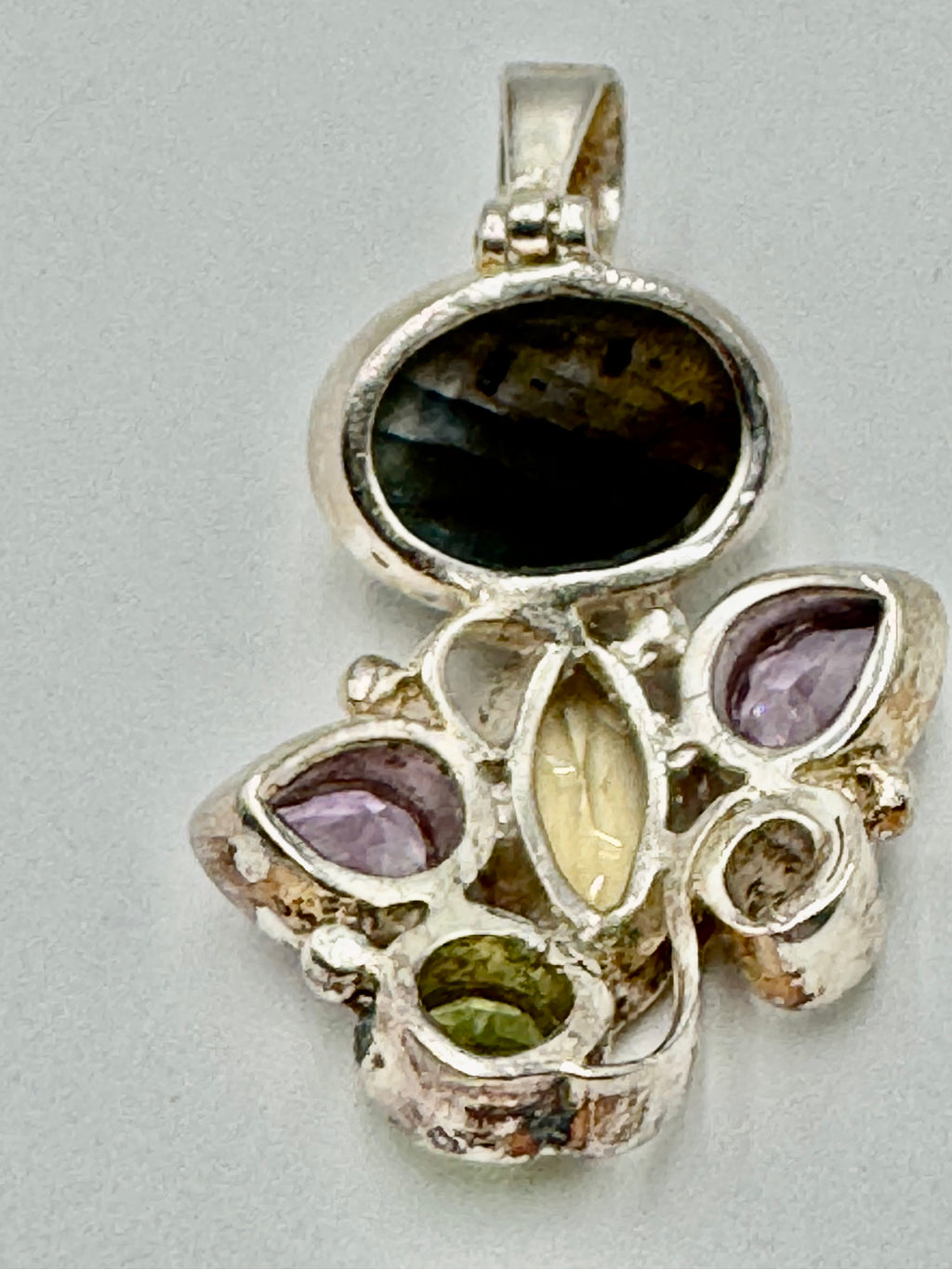 Sterling Silver Multi-Gemstone Pendant with Labradorite, Citrine, Amethyst & Peridot