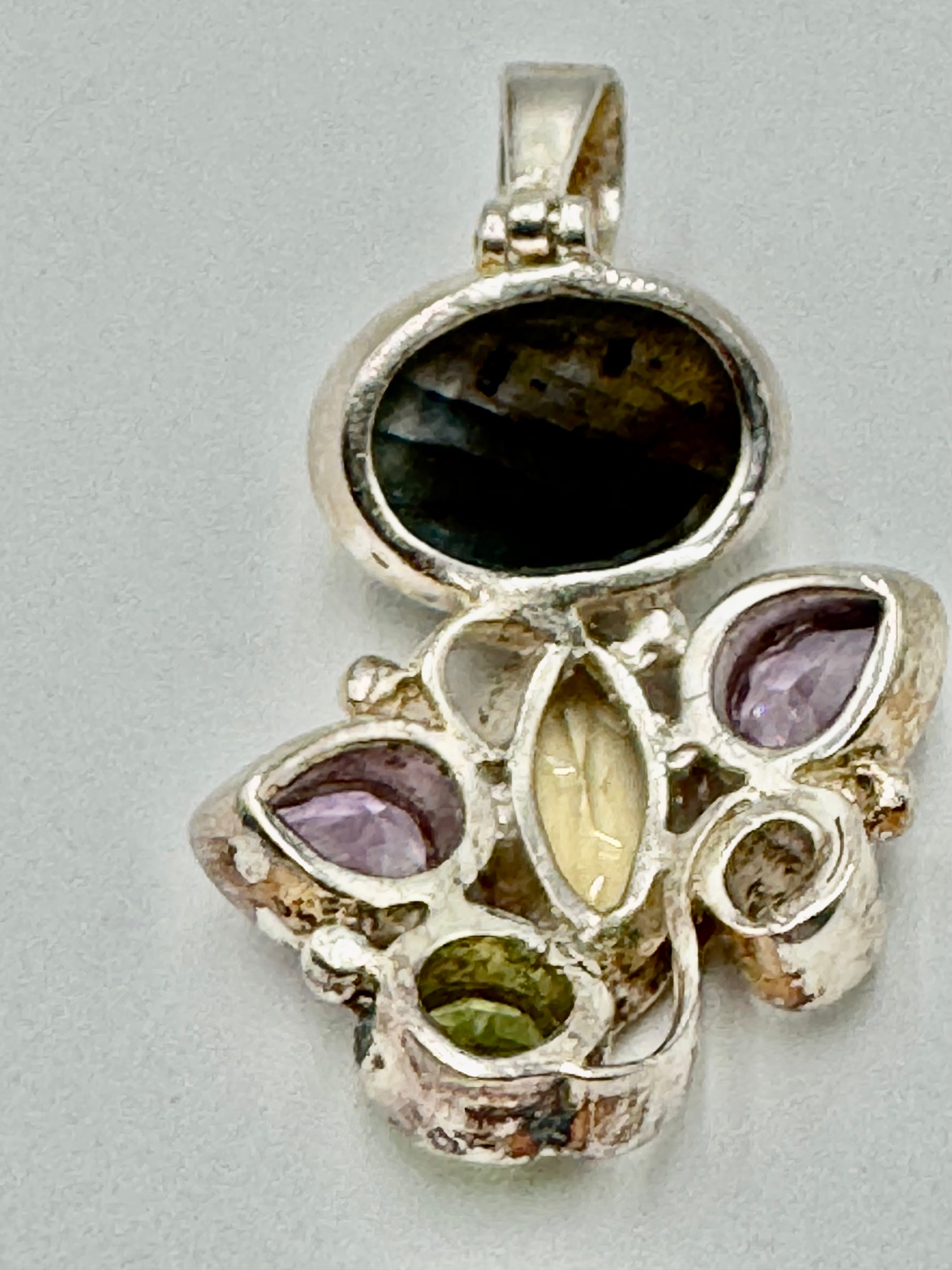 Sterling Silver Multi-Gemstone Pendant with Labradorite, Citrine, Amethyst & Peridot