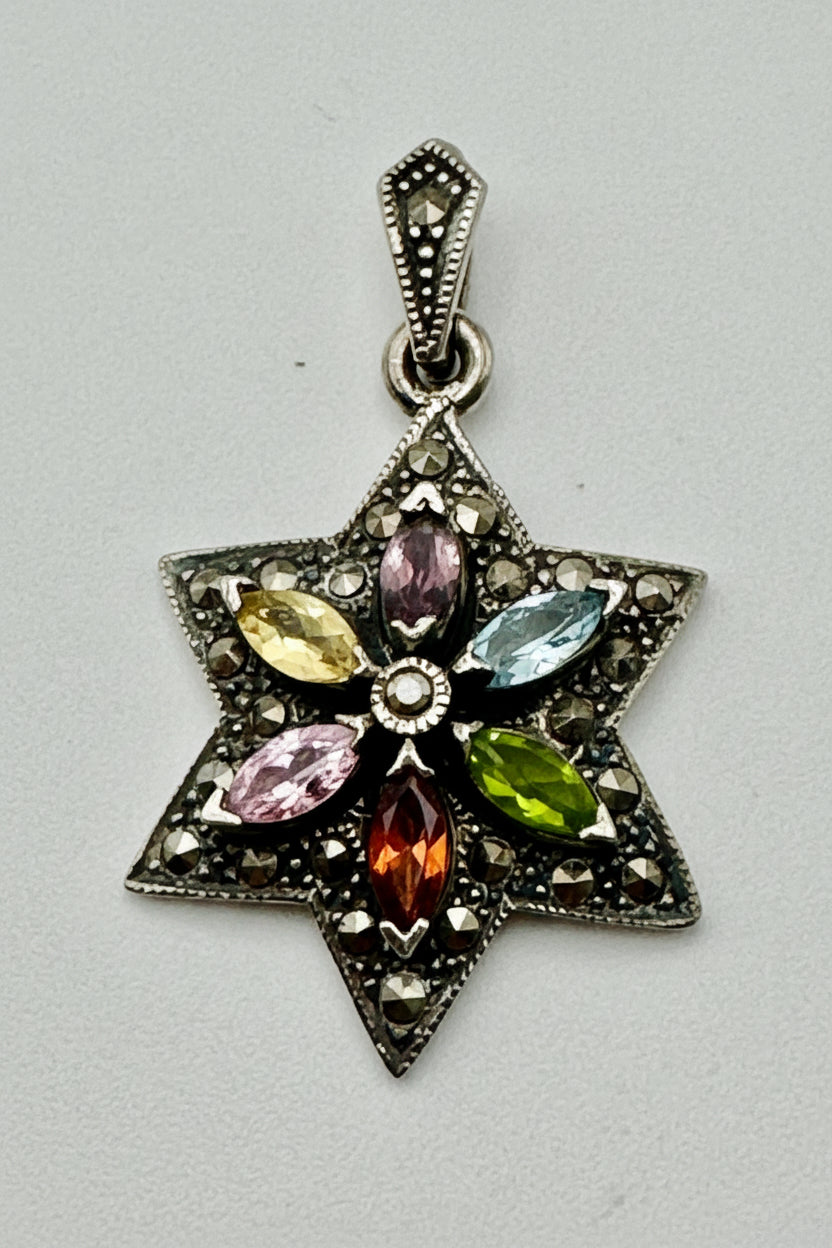 Sterling Silver Multi-Gemstone Star Pendant with Marcasites