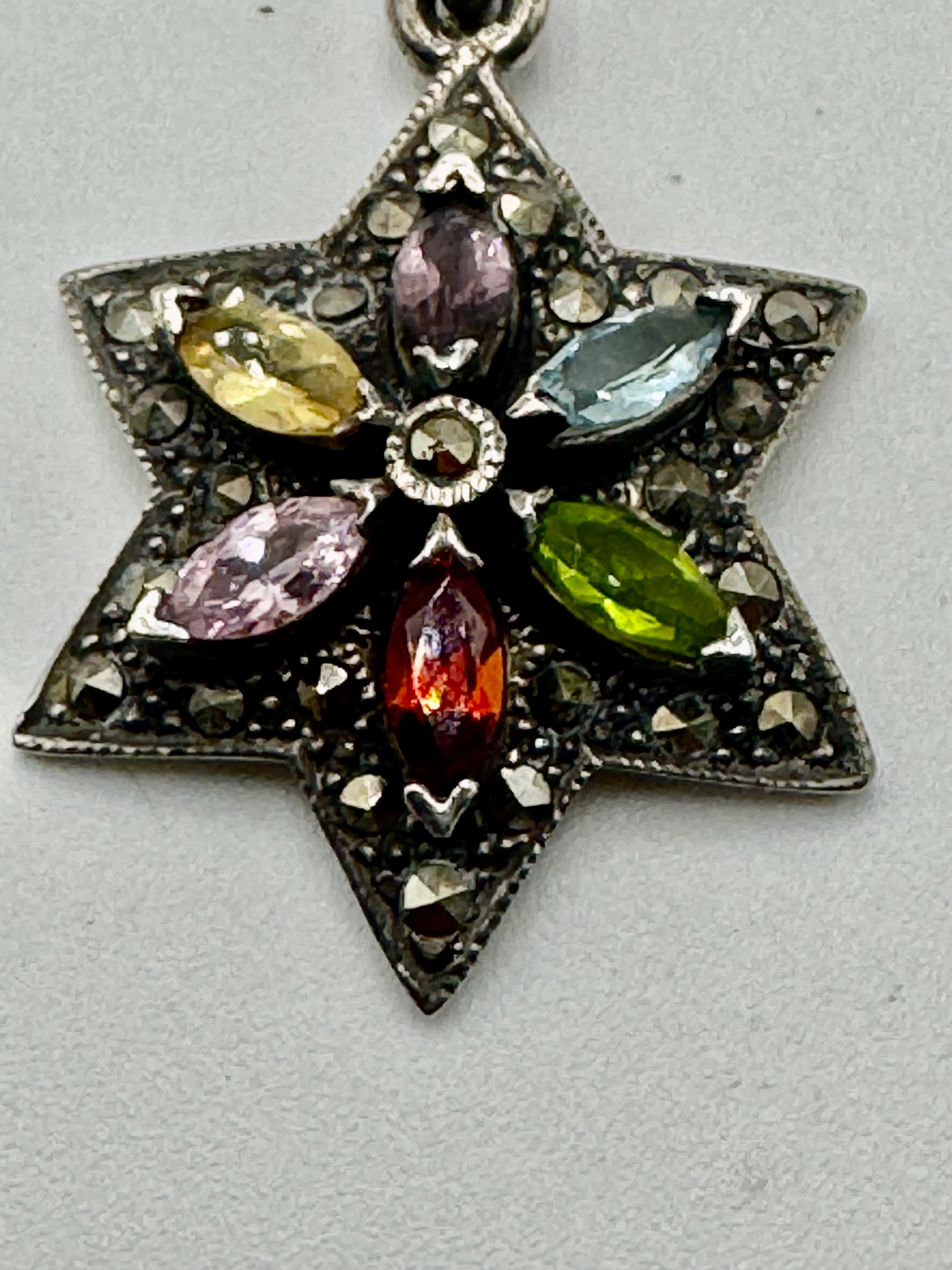 Sterling Silver Multi-Gemstone Star Pendant with Marcasites