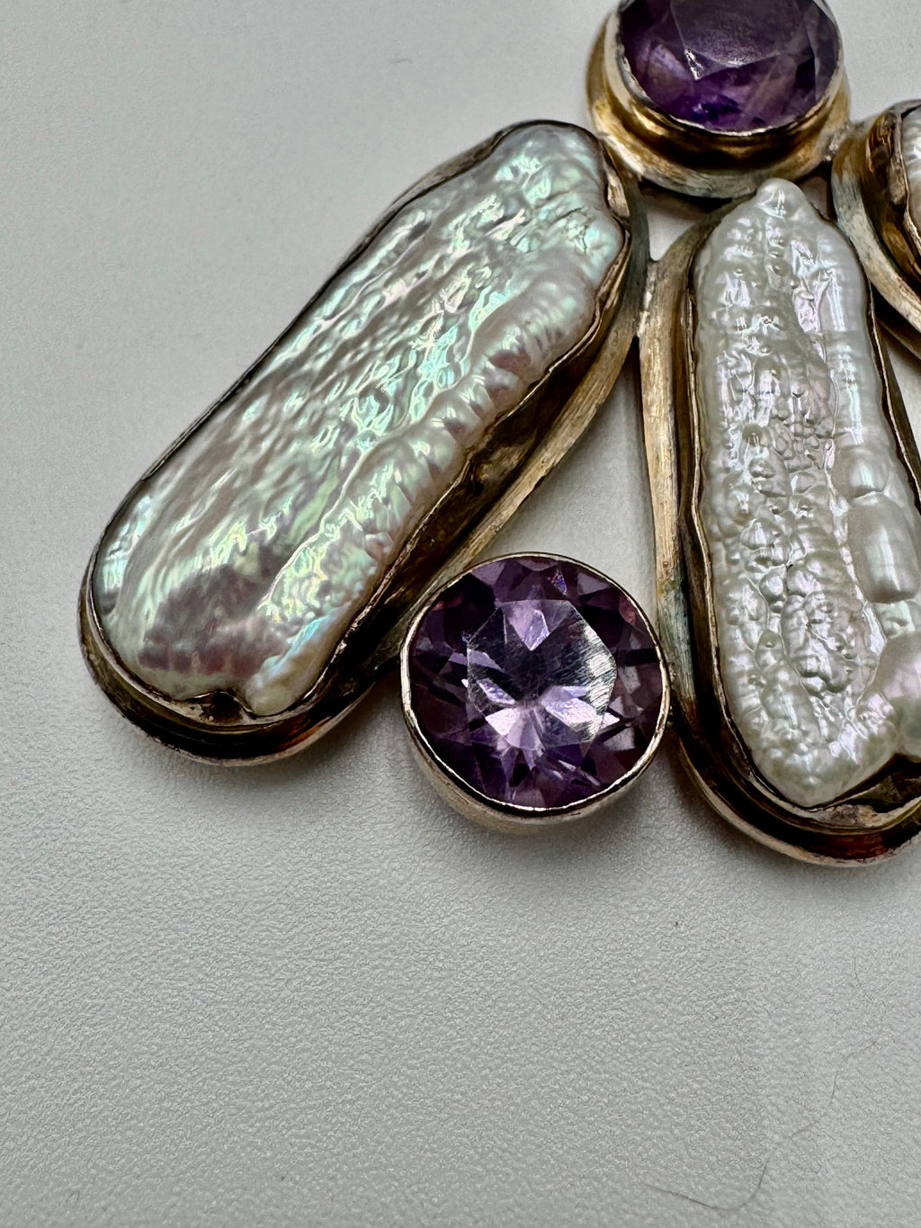 Sterling Silver Amethyst & Freshwater Pearl Fan Pendant
