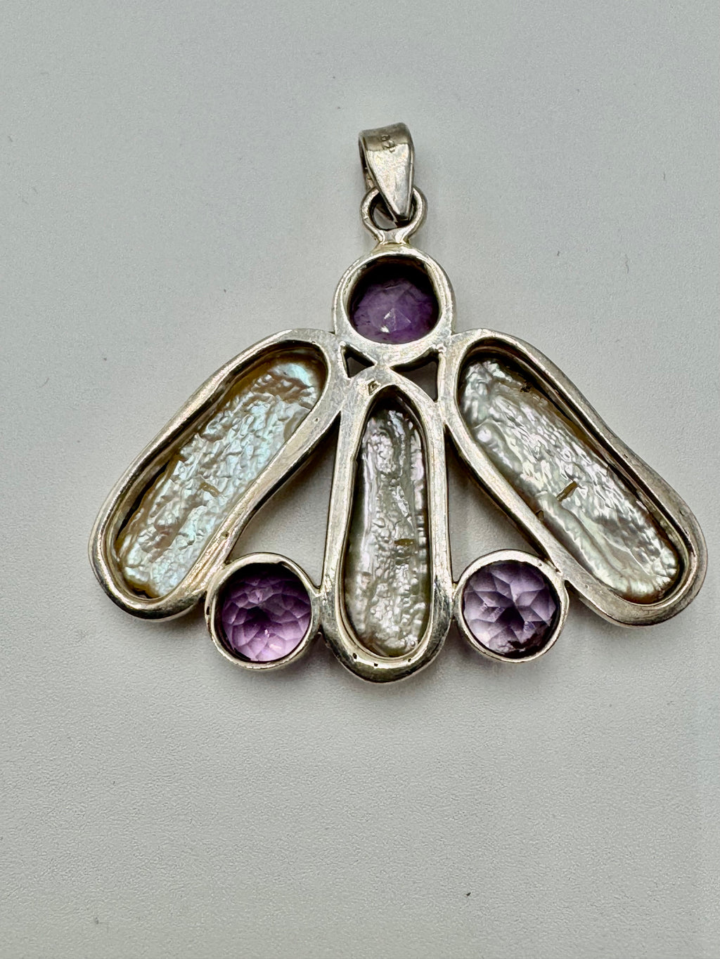 Sterling Silver Amethyst & Freshwater Pearl Fan Pendant