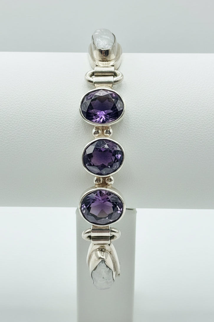 Sterling Silver Amethyst & Freshwater Pearl Bracelet