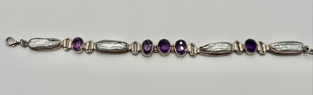 Sterling Silver Amethyst & Freshwater Pearl Bracelet