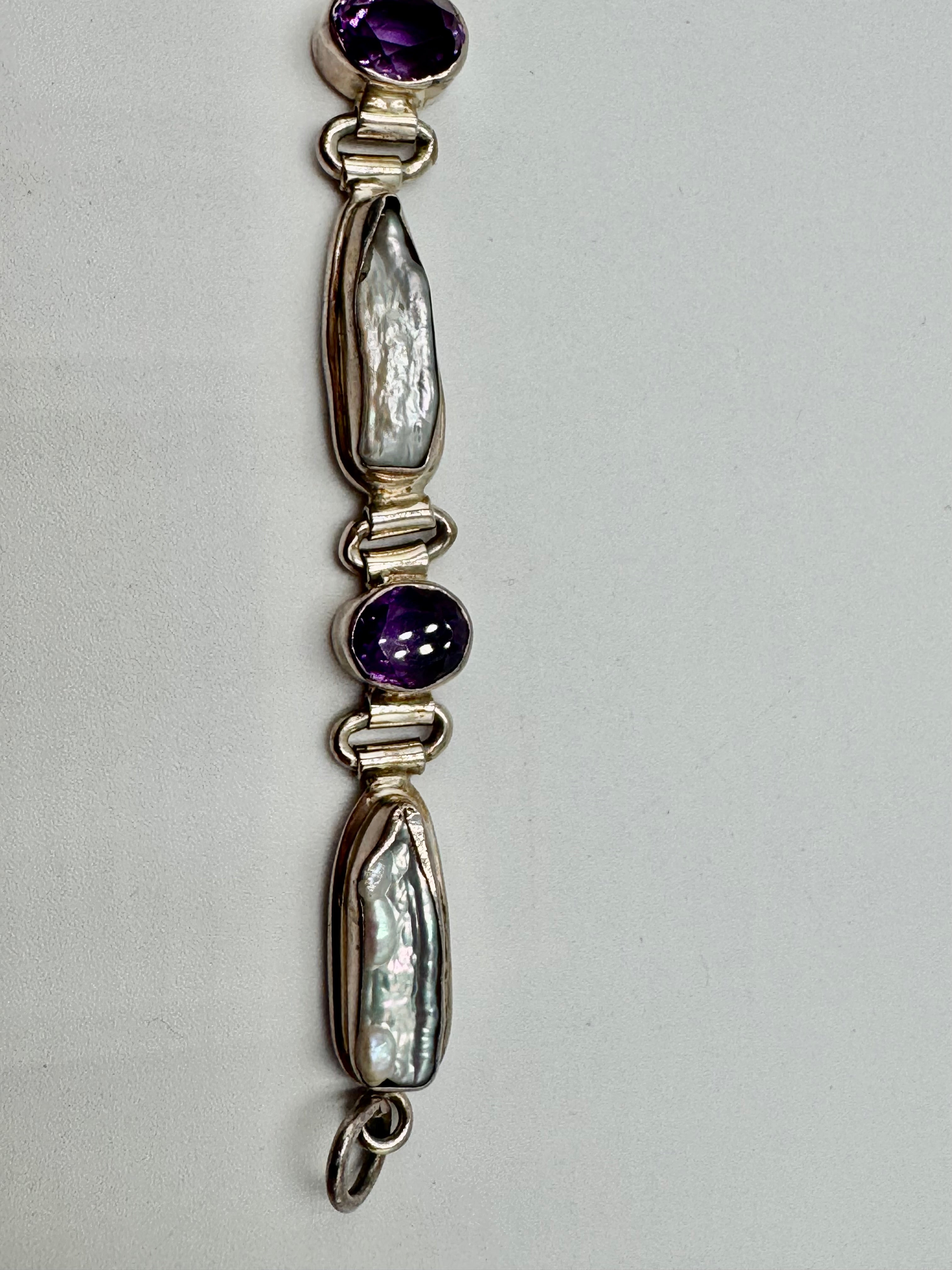 Sterling Silver Amethyst & Freshwater Pearl Bracelet