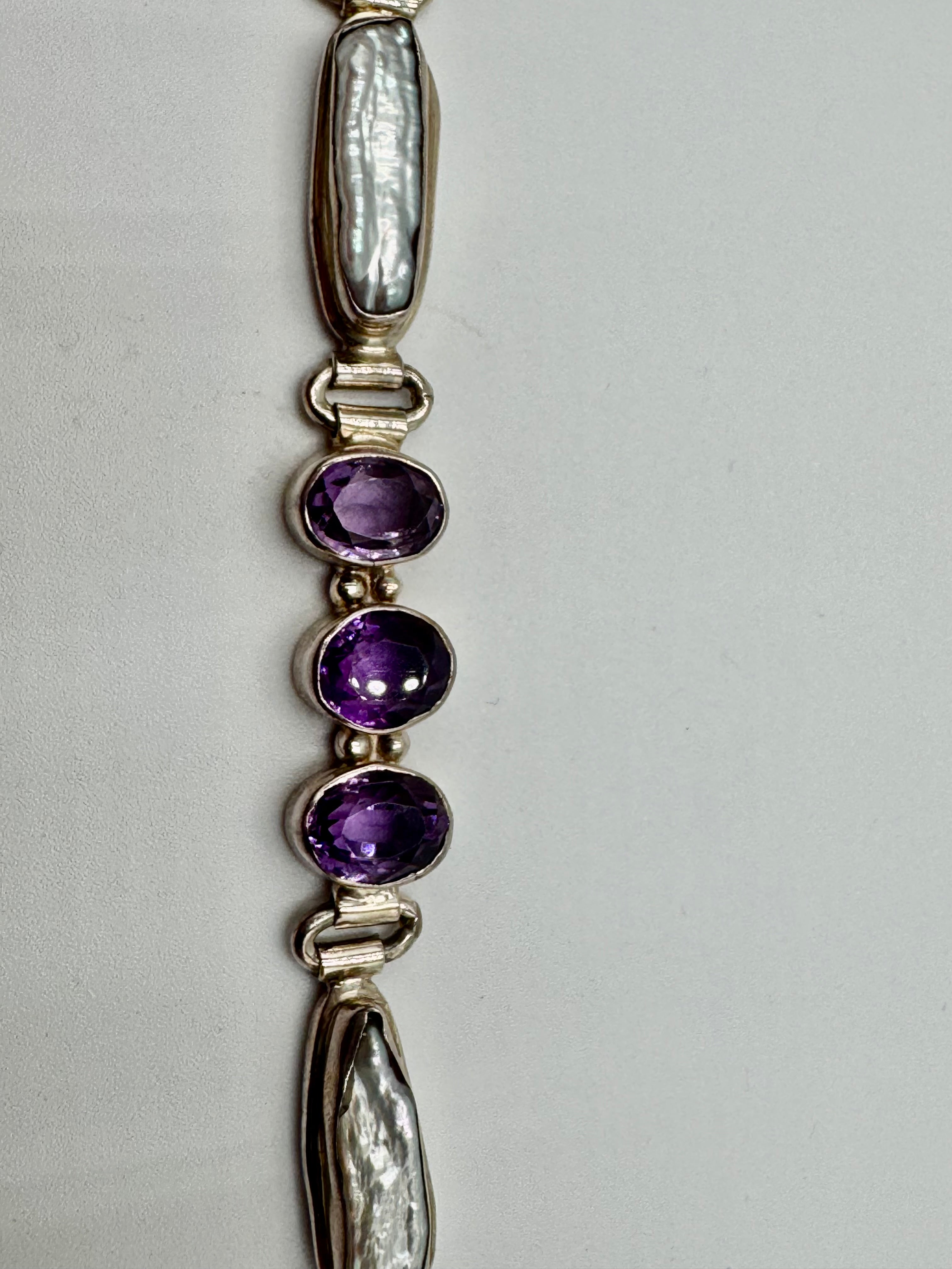 Sterling Silver Amethyst & Freshwater Pearl Bracelet