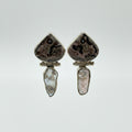 Sterling Silver Leopard Skin Jasper & Freshwater Pearl Drop Earrings