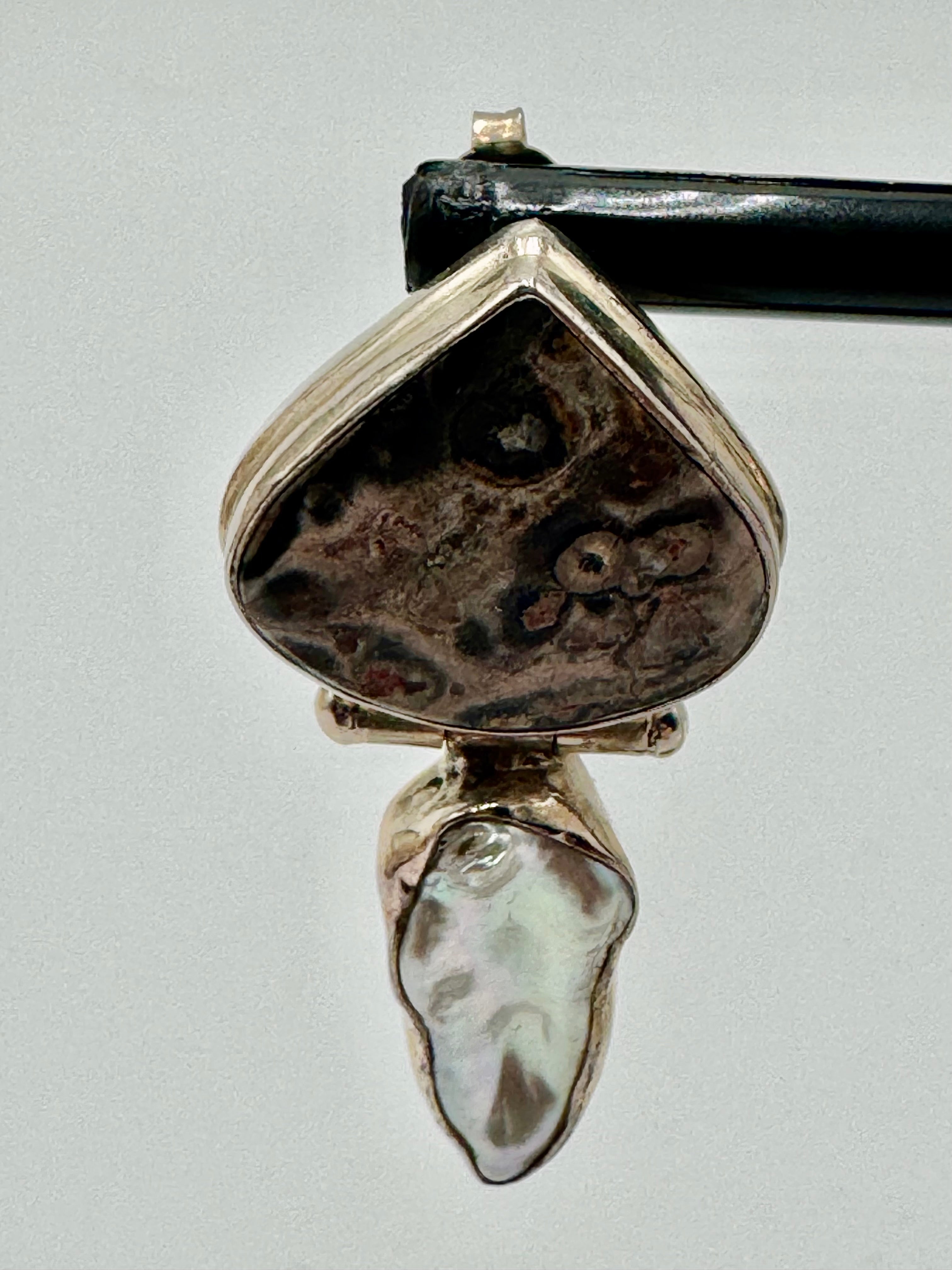 Sterling Silver Leopard Skin Jasper & Freshwater Pearl Drop Earrings