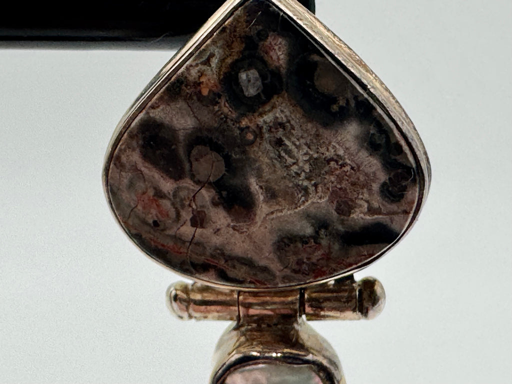 Sterling Silver Leopard Skin Jasper & Freshwater Pearl Drop Earrings