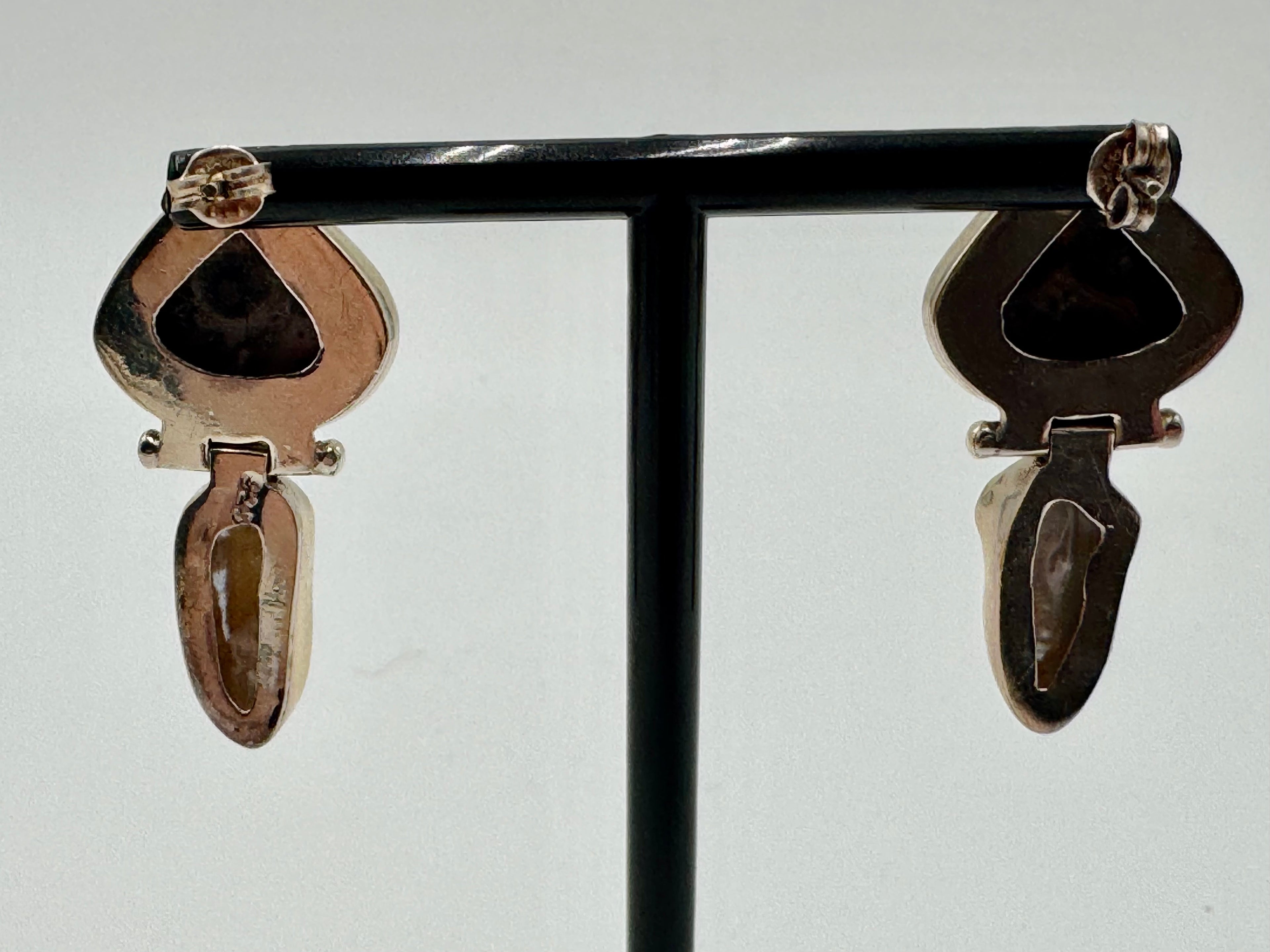 Sterling Silver Leopard Skin Jasper & Freshwater Pearl Drop Earrings