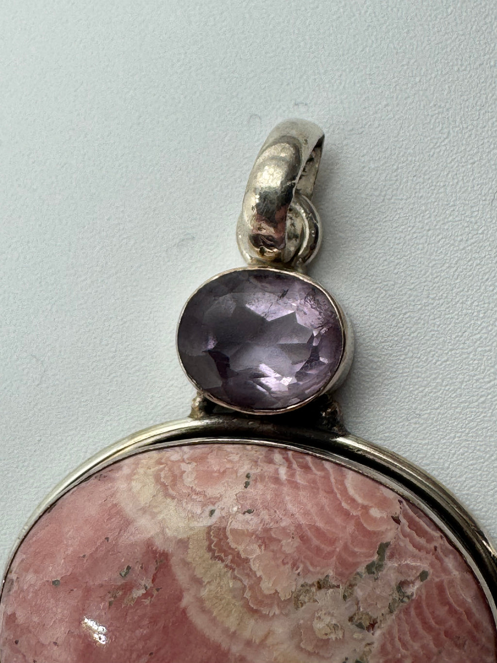 Sterling Silver Pink Jasper & Amethyst Heart Pendant