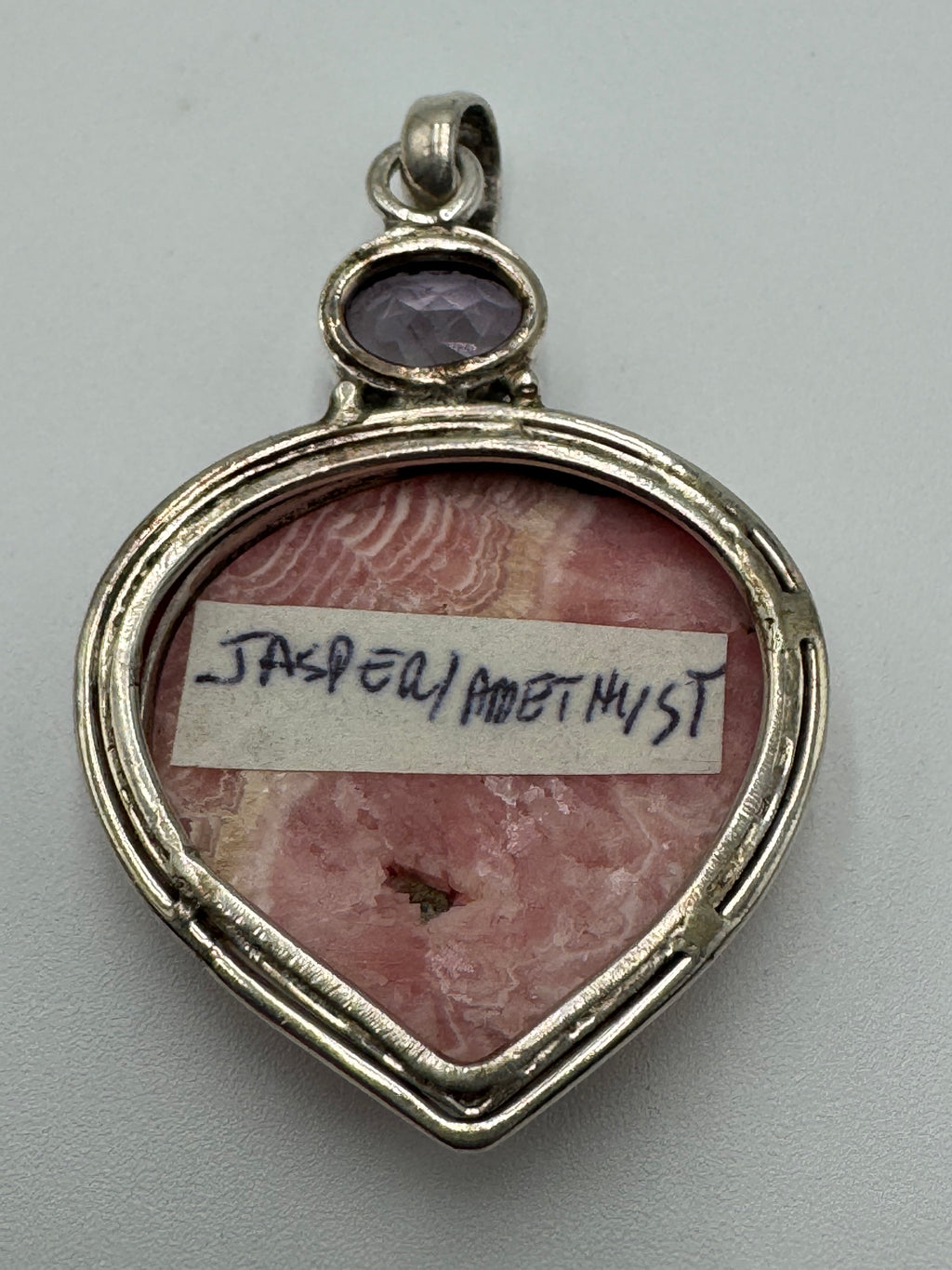 Sterling Silver Pink Jasper & Amethyst Heart Pendant