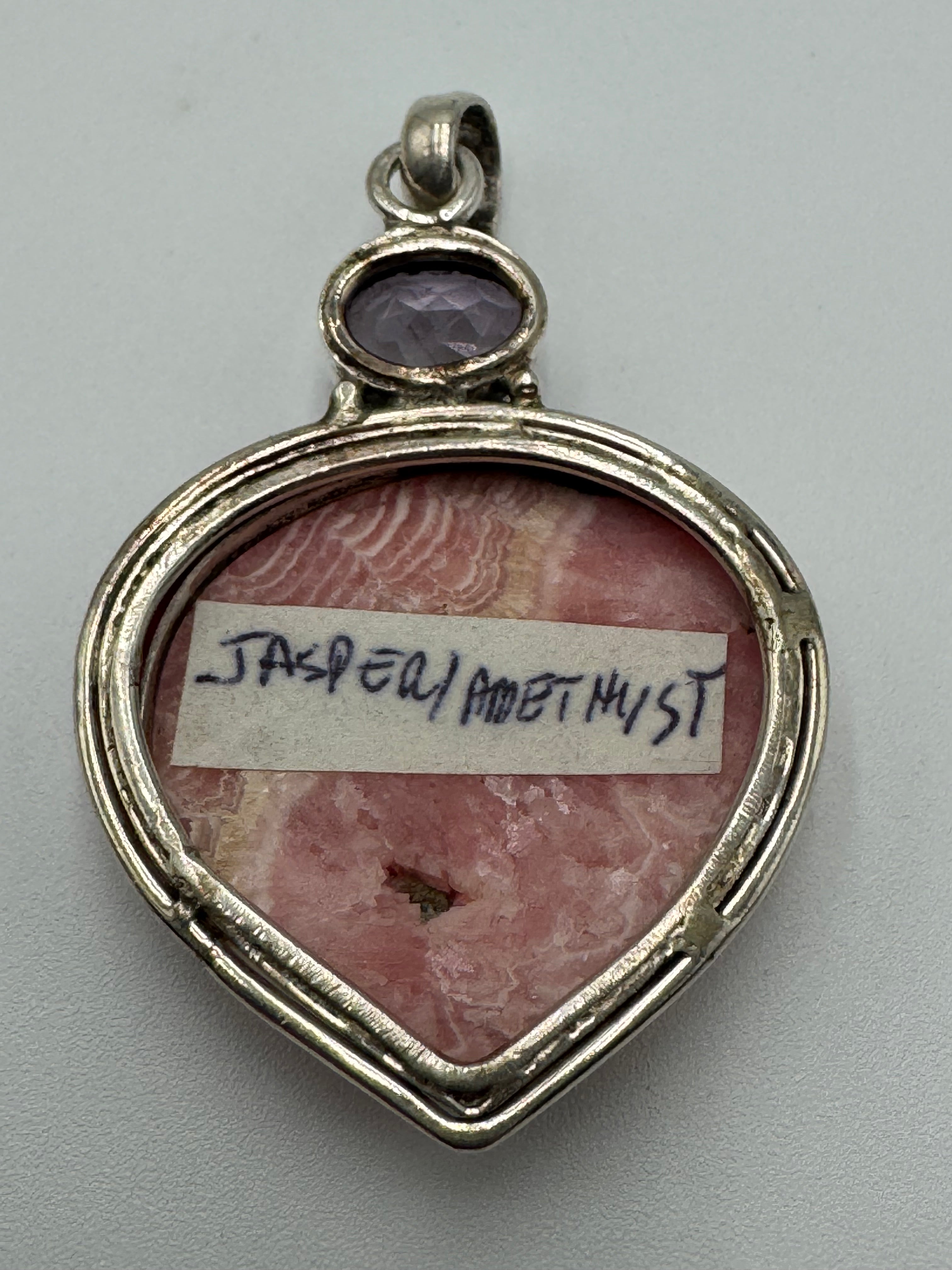 Sterling Silver Pink Jasper & Amethyst Heart Pendant