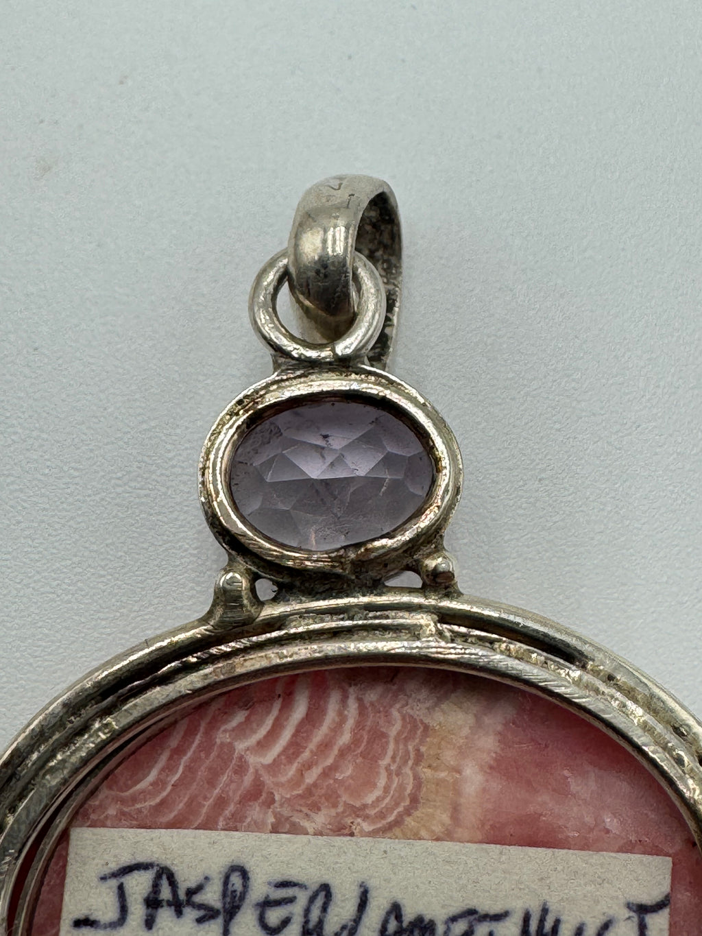 Sterling Silver Pink Jasper & Amethyst Heart Pendant