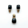 Lorenzo Sterling Silver, 18K Gold & Black Onyx Pendant and Earring Set with Original Paperwork