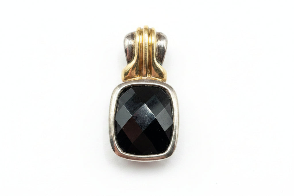 Lorenzo Sterling Silver, 18K Gold & Black Onyx Pendant and Earring Set with Original Paperwork