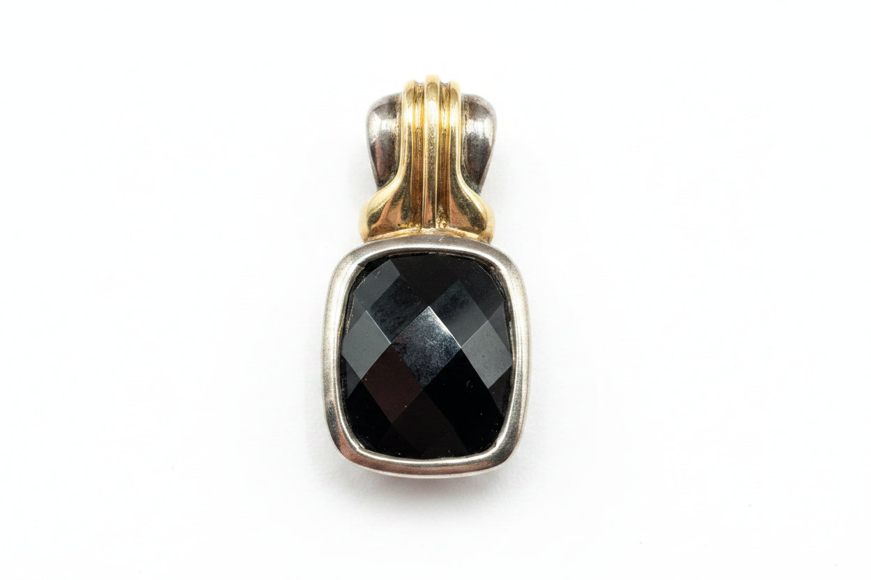 Lorenzo Sterling Silver, 18K Gold & Black Onyx Pendant and Earring Set with Original Paperwork