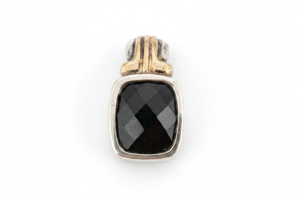Lorenzo Sterling Silver, 18K Gold & Black Onyx Pendant and Earring Set with Original Paperwork