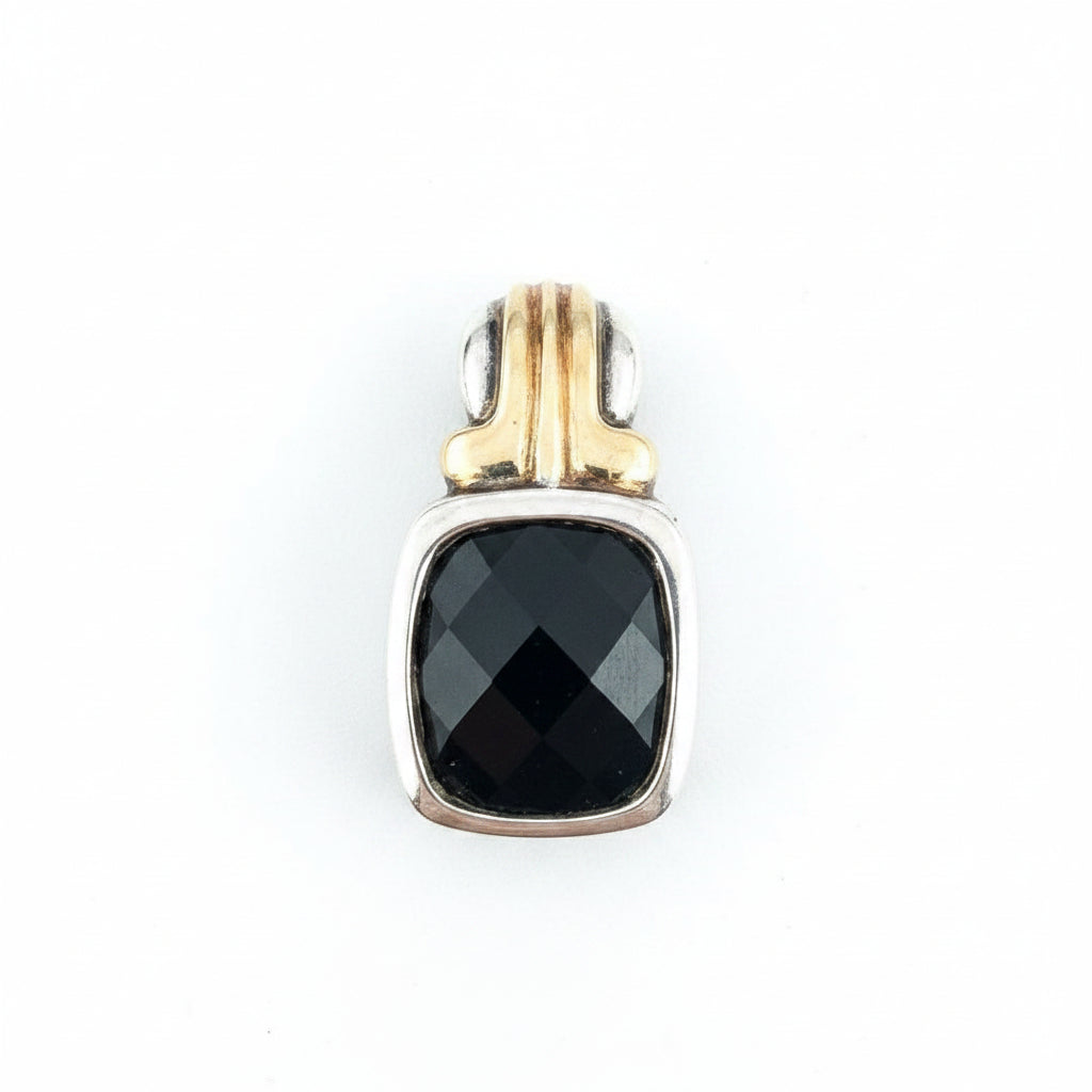 Lorenzo Sterling Silver, 18K Gold & Black Onyx Pendant and Earring Set with Original Paperwork