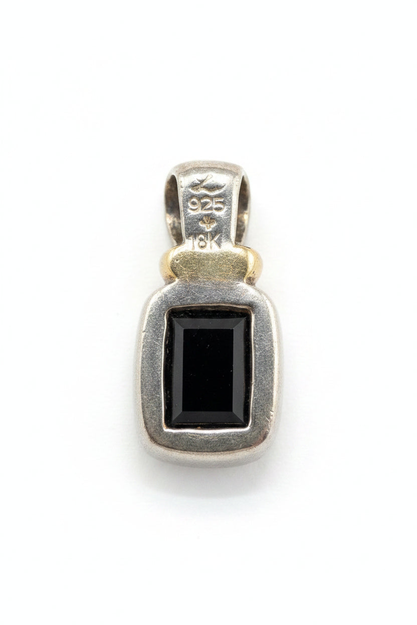 Lorenzo Sterling Silver, 18K Gold & Black Onyx Pendant and Earring Set with Original Paperwork